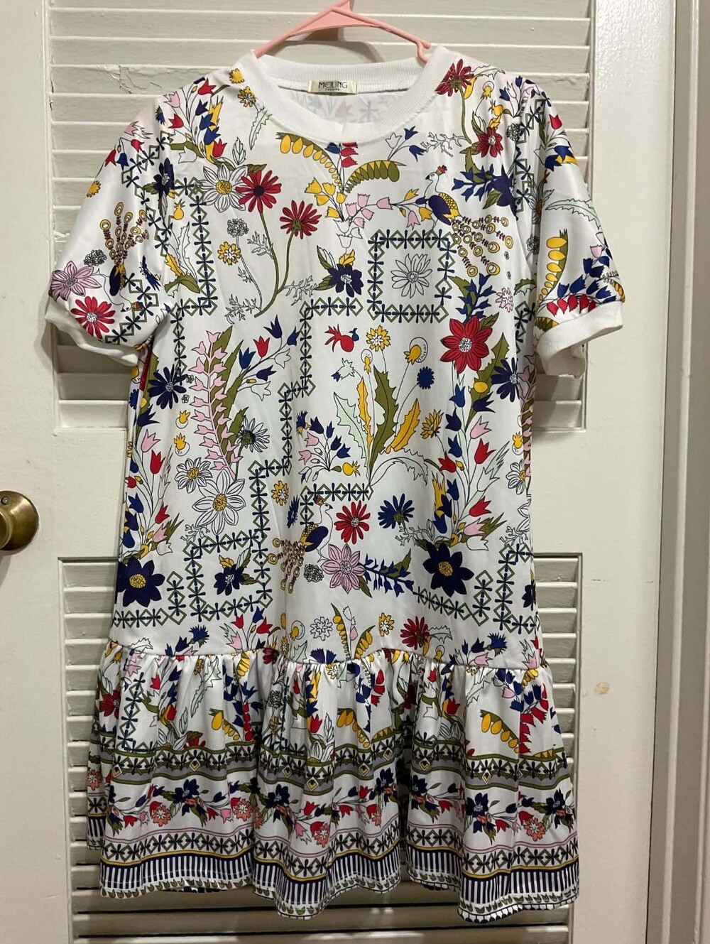 White Floral Print Short Sleeve Dress